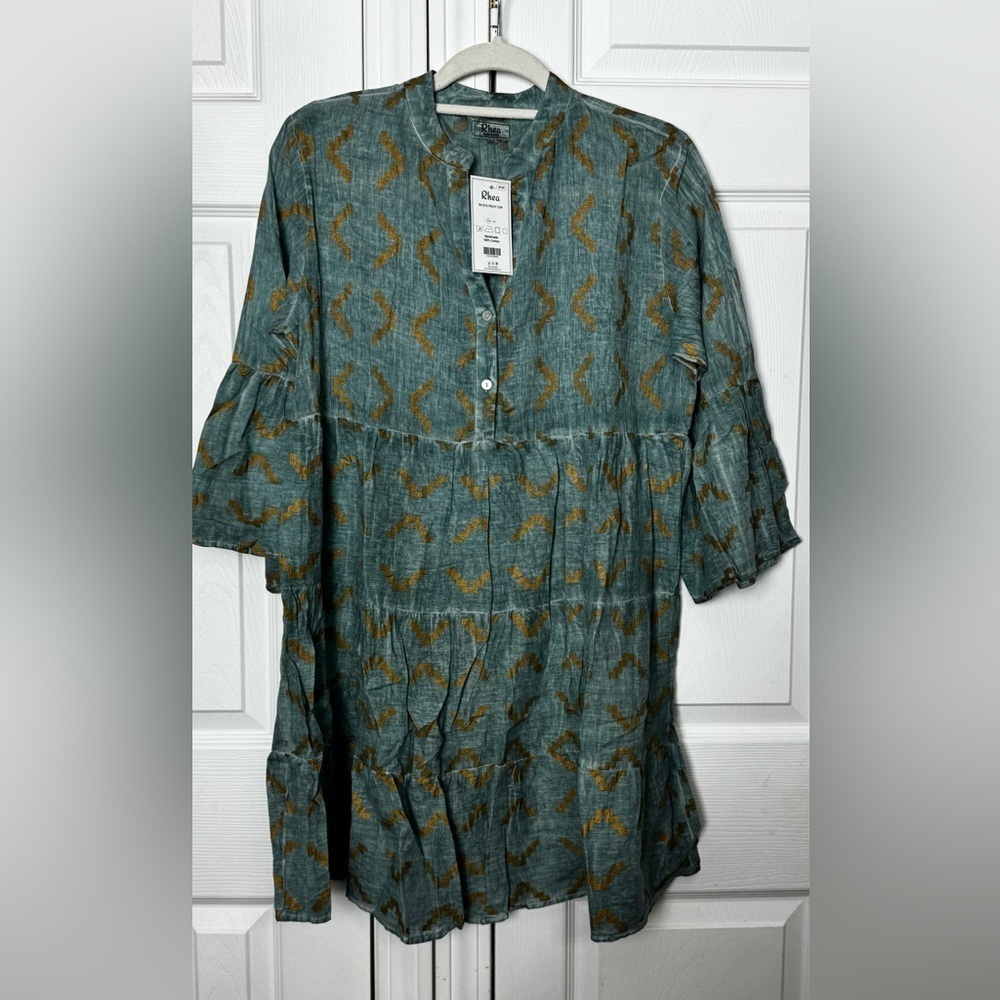 Rhea Boho Printed Long Tunic Top S/M  PTP 20 NWT Boutique - Picture 2 of 9